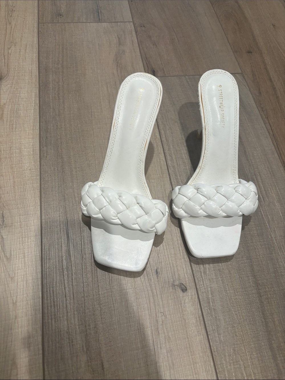 Street wear society White Braided Slide Heels - Women Shoes Size 9
